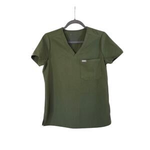 Figs Technical Collection Moss Green Catarina V-Neck Medical Scrub Top Womens XS